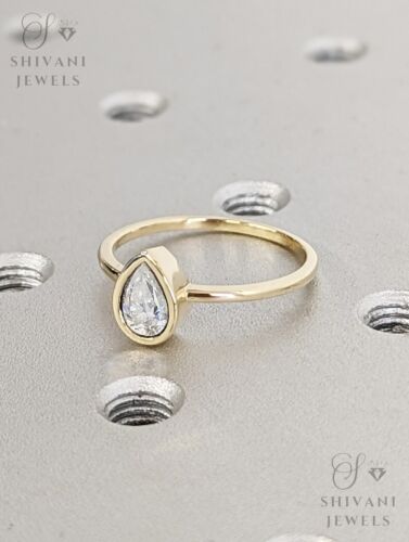 IGI Certified 1Ct Pear Lab Grown Diamond Solitaire Solid Gold Ring For Women - Picture 3 of 7