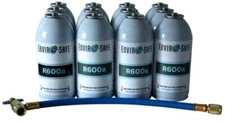 R-600a Refrigerant, 12 Convenient 6oz Cans case/12 cans with hose kit #8054