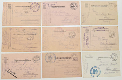 Mixed Lot WW 1 Kuk Field Post 9 Field Postcards with Various Stamps 1915 - 1917