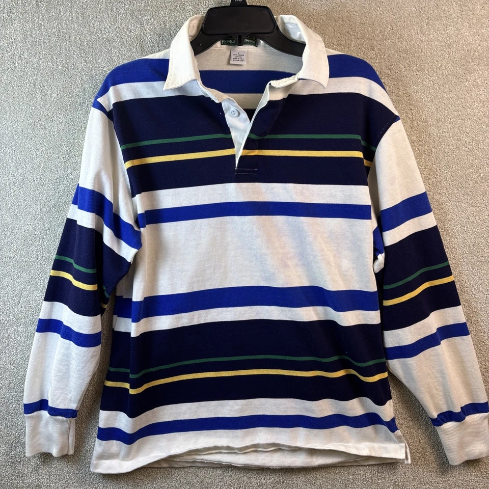 Polo de Rugby Vintage Slammer MunsingWear Listrado Grande Longo Slv Listrado Fabricado nos EUA *VEJA - Imagem 2 de 4