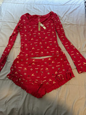 SKIMS Sleep Women's Red Sleep Set Scoop Neck Long Sleeve Ruffle Fair Isle M