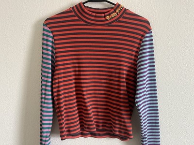 Teddy Fresh Striped Color Block Crop Top Mock Neck Women s Large NWOT