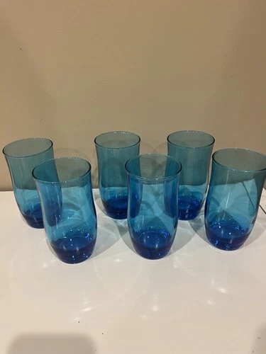 Set of 5 vintage Anchor Hocking flair blue laser 11oz Tumblers Drinking Glasses