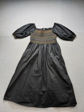 Old Navy Women Maxi Dress XL Black Square Neck Pull Sleeve Smocked Logo Outdoor