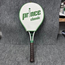 Vintage 1982 Prince Classic Tennis Racquet Silver Green 4 1/8 Grip with Cover