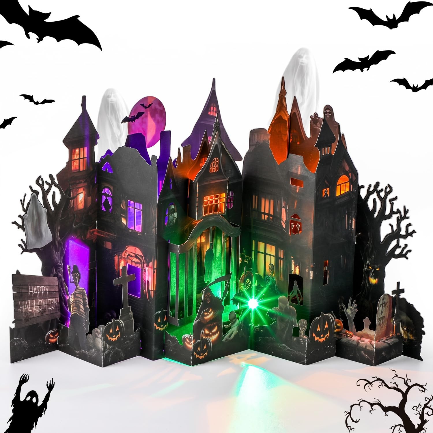 Aukuoy Halloween Pop Up Cards, 3D Haunted House Card with 5x7 inches, Black