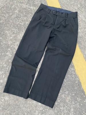 Vintage Business Work Dress Pants Casual Black Striped Max 32x32 Polyester 2000s