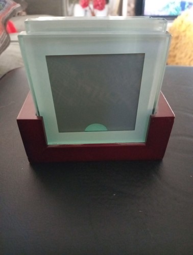 Costers 4 Picture Frame W/ Wood Holder Thick Coke Bottle Color Glass ...