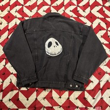 Vintage Jack Skelington Black Denim Jacket Mens Large Disney Used Y2K