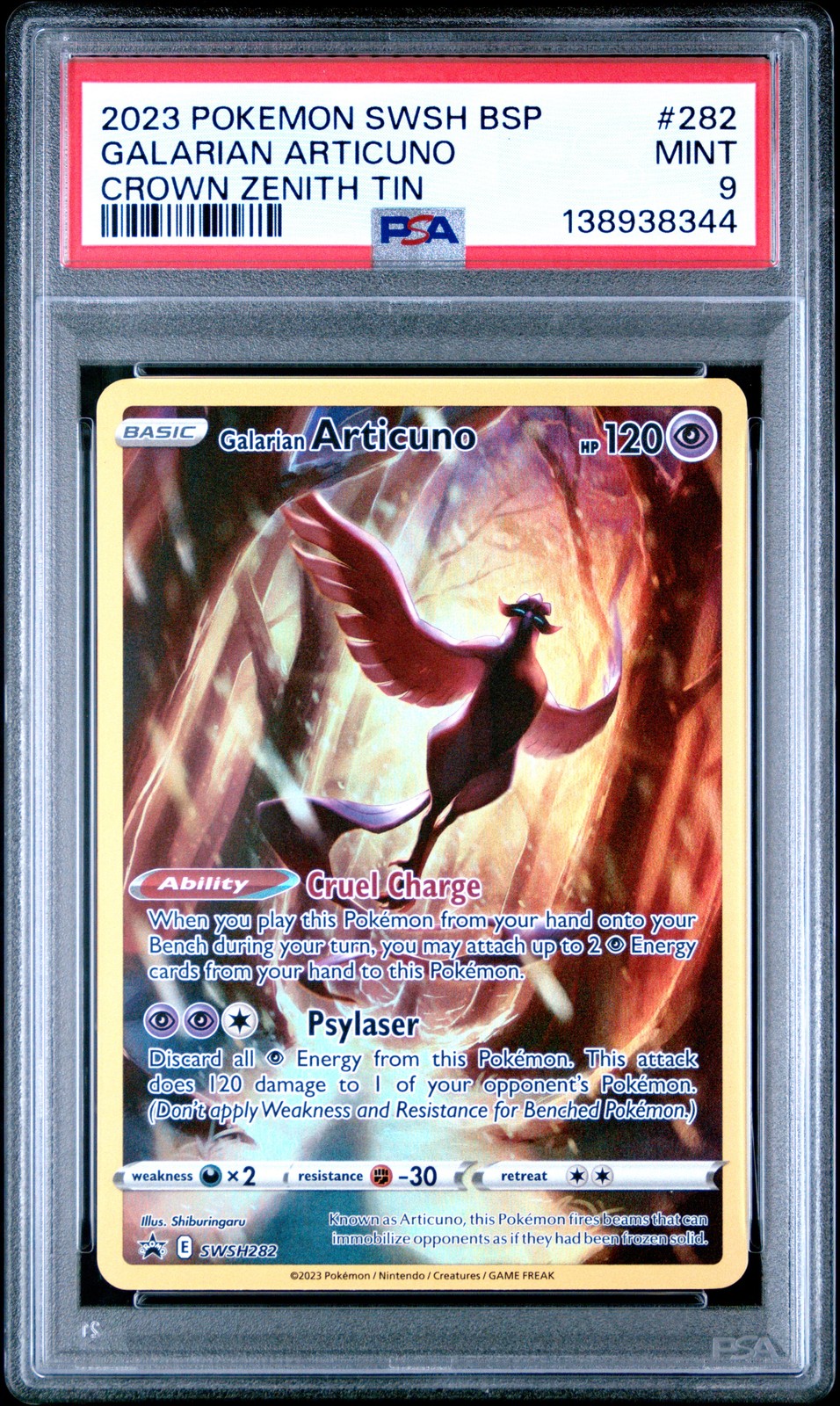 2023 POKEMON SWSH BLACK STAR PROMO CROWN ZENITH TIN #282 GALARIAN ARTICUNO PSA 9