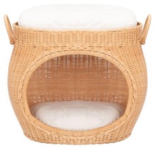 SAFAVIEH Faati Coastal Rattan Cat Bed, 20.1" White/Honey Natural PET6503A