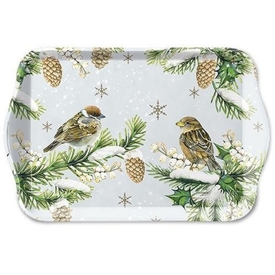 Tablett, Tray SPARROWS IN SNOW 13x21cm Ambiente | Weihnachten, Spatzen, Vögel