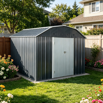 10x12ft Outdoor Metal Storage Shed Tool House w/ Arch Roof Multipurpose Use