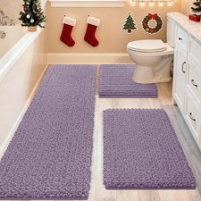 Extra Large Lavender Bath Rug Set 3-Piece Non-Slip Chenille Mats