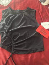 Jo  Jax Dance-wear mesh ruched Back Sleeveless Crop Top - Black