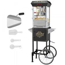 Popcorn Machine with Cart 850W 8 Oz Capacity Commercial Style Black