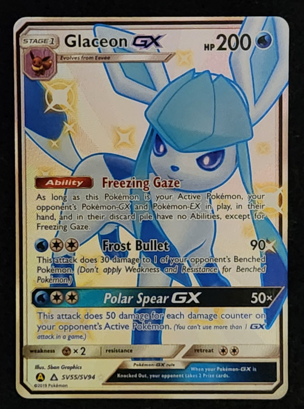 2019 Pokémon Hidden Fates Shiny Vault Glaceon GX Full Art #SV55/SV94 EX-NM