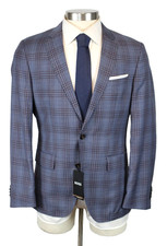 Hugo Boss Hutson Sport Coat 38 R Mens Light Blue Red Plaid Slim Fit Virgin Wool