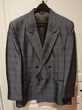 Vtg Mens Suit Blue Le Tigre USA Made Double Breasted 44R 38x28