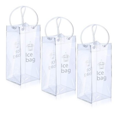 3 Pack Portable Ice Wine Bag, Collapsible Clear PVC Pouch Wine Cooler Bag, Wine