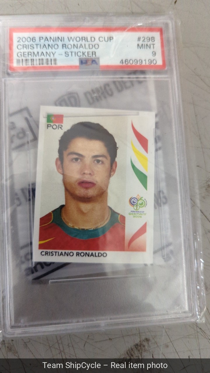 2006 Panini World Cup 298 Cristiano Ronaldo PSA 9 Portugal Rookie G2U view 3