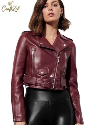 Burgundy Women Real Soft Lambskin Leather Jacket Stylish Handmade Casual Biker