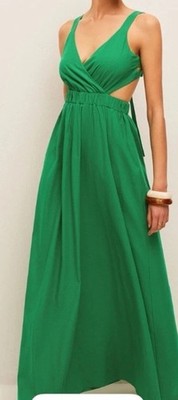 Commense Green Cotton & Linen Cut-out Maxi Dress With Back Bow  SMALL EUC