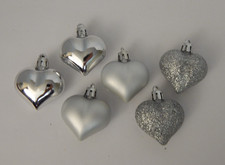 Unbranded Lot of 6 Silver Heart Ornaments Glossy/Matte/Glittery Shatterproof