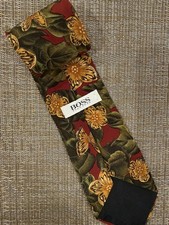 Vintage Hugo Boss Silk Tie Red Olive Floral Flower Made in Italy