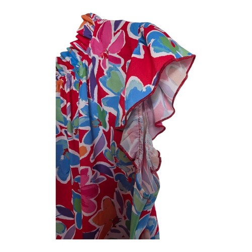Blusa Top Floral Volantes Cuello Simulado Sin Mangas Colorida Primavera Verano - Imagen 7 de 12