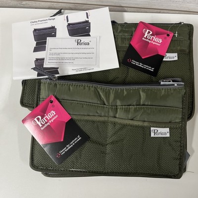 Set of Two Periea Purse Organizers Dark Green Pockets Brand New NWT