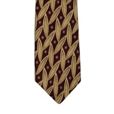 ALFANI Silk Tie Black Red Brown Geometric Leaves Mens Necktie Made in USA