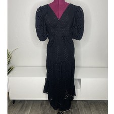 ASOS DESIGN Maxi Dress Womens Size 4 Black Eyelet Puff Sleeve Tiered Broderie