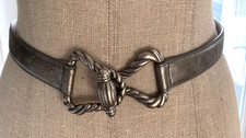 Silver Faux Vegan Leather Waist Belt Womens S/M Retro Metallic Buckle Adjustable