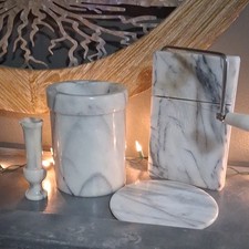 White Gray Marble Pattern Freestanding Bathroom Accessory Set
