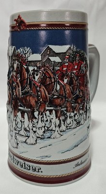 1989 Budweiser Holiday Beer Stein   Clydesdales Winter Scene   Ceramarte Brazil