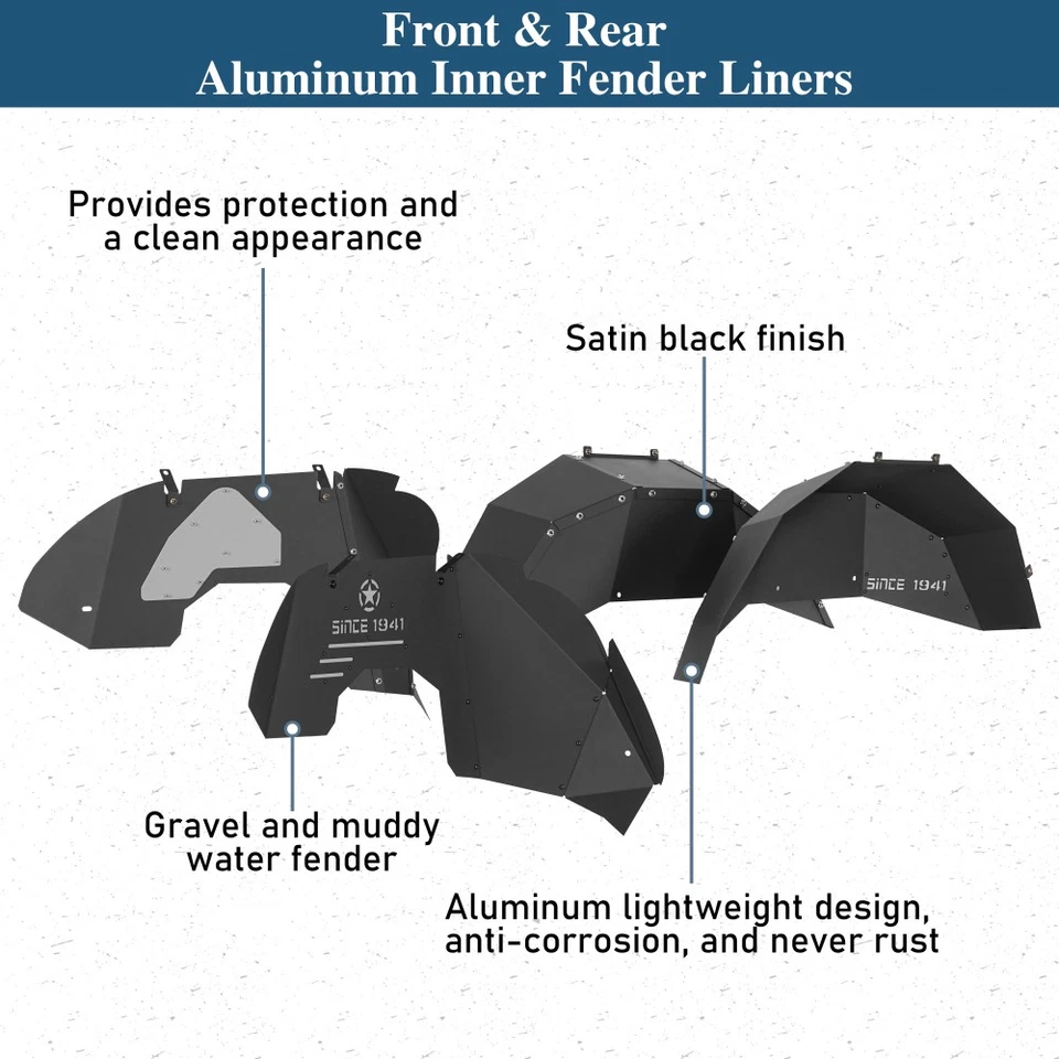 Forros interiores delanteros traseros negros de 4 piezas para Jeep Wrangler JL JLU 2018-2025 Foto 2 de 4