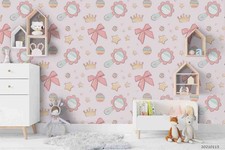3D Baby Girl Pink Pattern Kids Self-adhesive Removeable Wallpaper Wall Mural