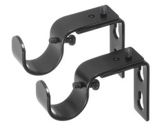 2 Pack Black Short Projection Brackets for 7/8 or 1 Inch Curtain Rods Window