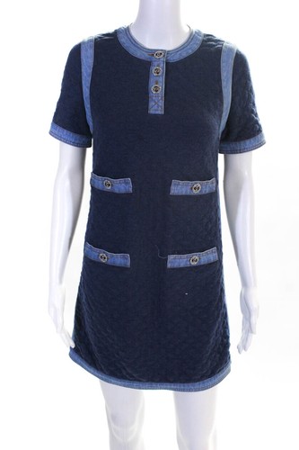 Chanel Womens SS 2020 Denim Trim Crystal Button Sh