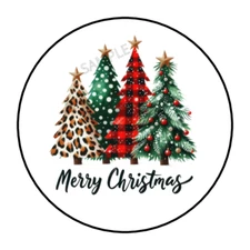 Merry Christmas tree stickers, envelope seals, labels, tags, round