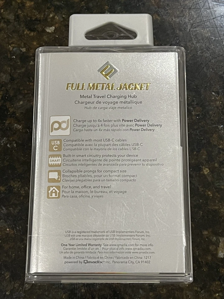 Cargador de pared Qmadix Full Metal Jacket USB-C con puntas plegables-IPH 11/12/,S10/N*20 Foto 2 de 2