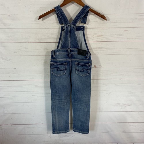 Silver Jeans Girls Nisha Denim Bib Overalls Size 5 Blue Cotton Blend Stretch - Picture 3 of 16