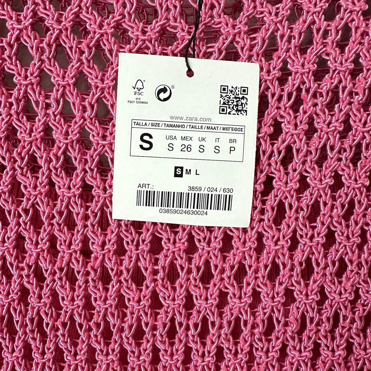 スキン New Zara Fringed Crochet Openwork Pink Fuschia Mini Dress 3859/024