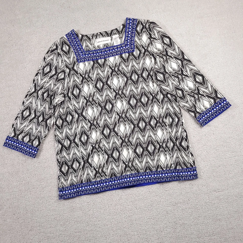 Alfred Dunner Shirt Womens Smal 3/4 Sleeve Square Neck Embroidered Studded - Image 2 of 4