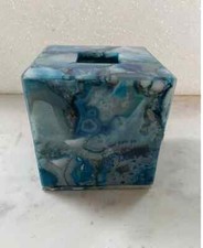 Scatola porta fazzoletti marmo 7'' mosaico agata intarsiato arredo casa bagno antico q1