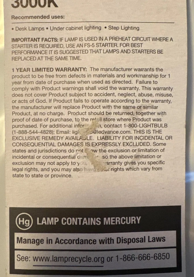 UTILITY Soft White 3000K Sylvania T5 Bulb 130 Lumens 6” New - Image 4 of 4