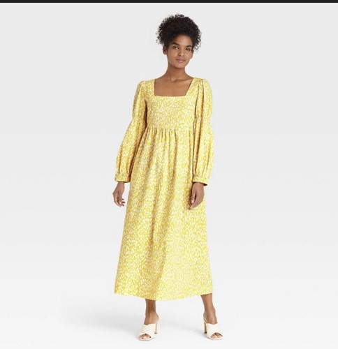 long sleeve dress-yellow Leopard Print 