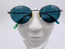 Vintage Tura 643 Green Gray Metal Oval Half-Rimmed Sunglasses Japan FRAMES ONLY