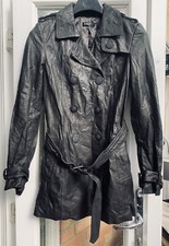 Krisp Glamorous Vintage Women Real Leather Black Jacket Coat 12 C36”l33”exellent